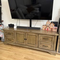 Solid Wood Entertainment Center w/ TV Stand & Mount