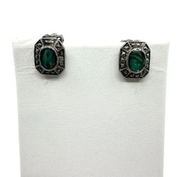 Vintage Green Abalone Clip-On Stud Earrings Gothic Statement Jewelry