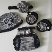Crochet Baby Girl Las Vegas Raiders Football Inspired Outfit Photo Prop Shipping Available