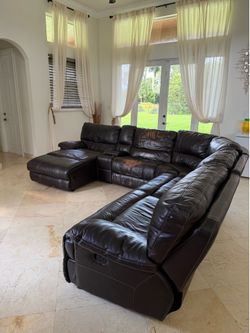 Brown leather sofa