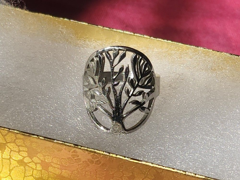 Tree Of Life Silver Ring Sz8