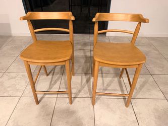 Pair of Mid-Century Modern Wood Counter Stools