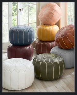 Beautiful Moroccan Pouf Ottoman Footrest Leather Hand made Different Colors Are Available