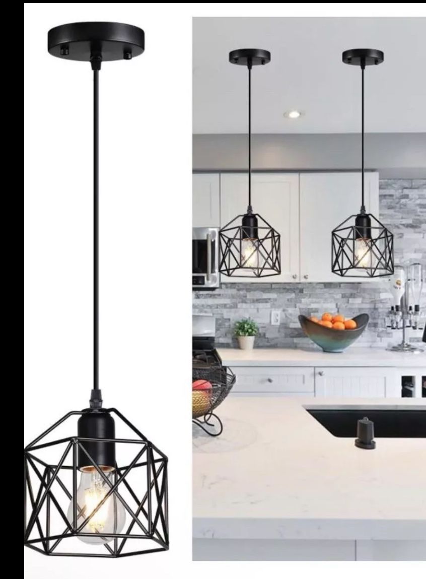 Set of 2 . 1-Light Vintage Hanging Light Pendant Light Fixture Farmhouse Basket Cage