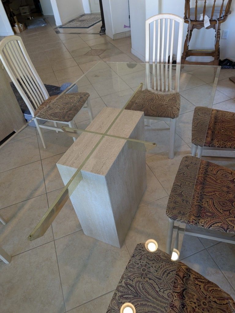 Mid Century Modern Glass/Marble Dining Room Table W/8 Chairs 
