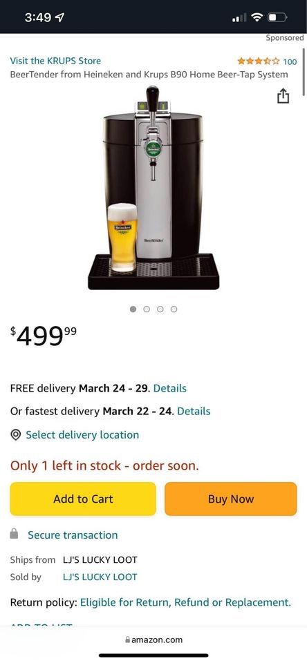 BeerTender from Heineken and Krups B90 Home Beer-Tap System