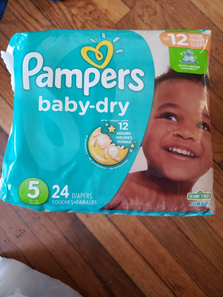 3 PACKAGES DIAPERS PAMPERS BABY DRY SIZE 5