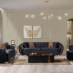 Victoria Black Velvet Living Room Set Special Price $1849!!!