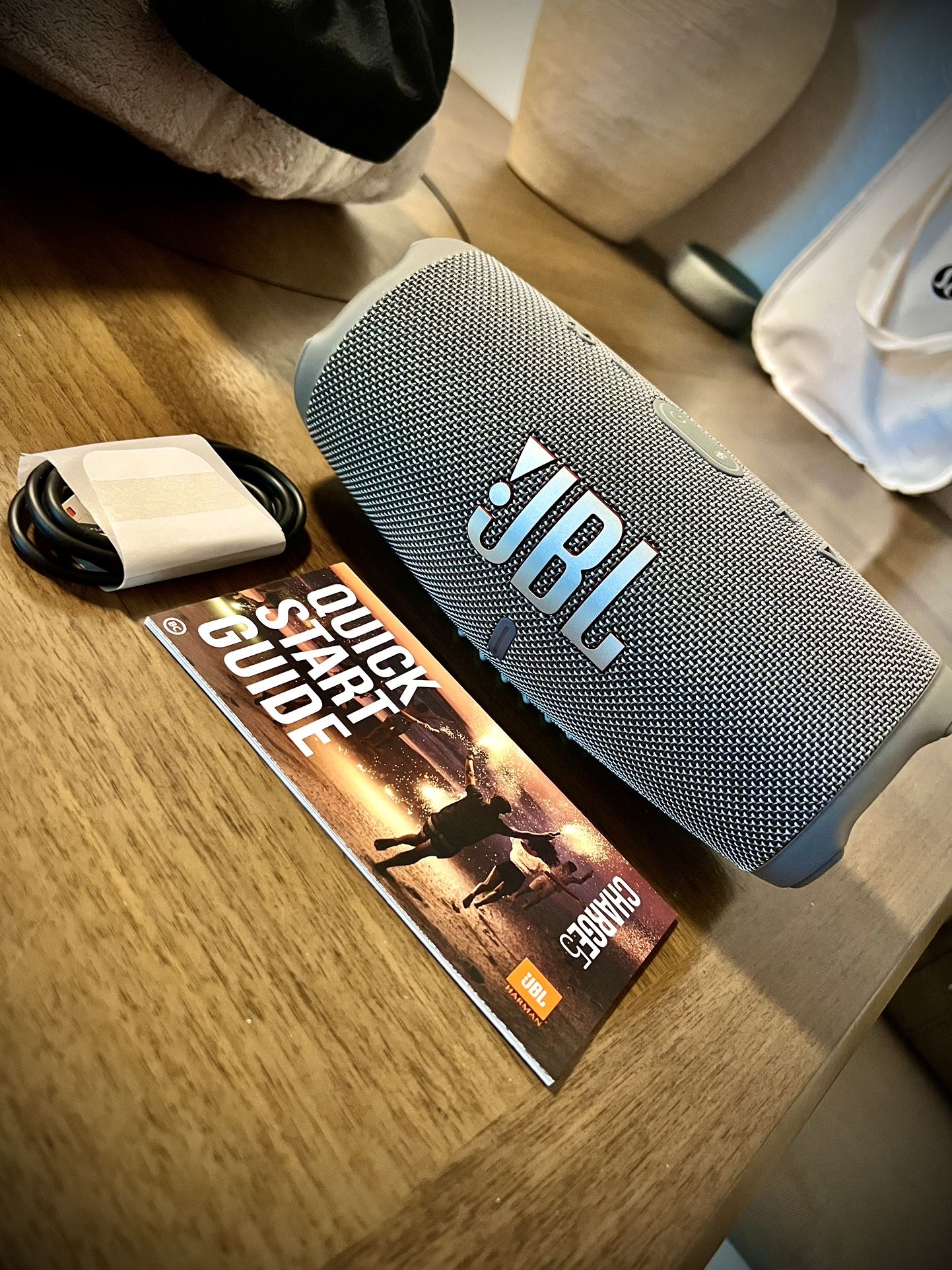JBL Charge 5 Waterproof Bluetooth Speaker â Like New, Grey