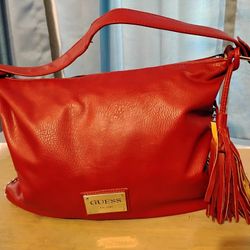 Guess Bold Leather Red Shoulder Bag
