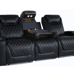 Theater Couch Nappa Leather Sofa -Power Recliner- Lumbar-Warranty:  Needs To Go