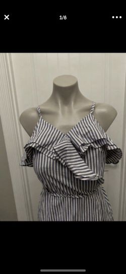 New Blue and white stripped ruffled dress size Medium or xsmall