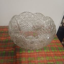  Heavy Glass Punch Bowl Vintage 