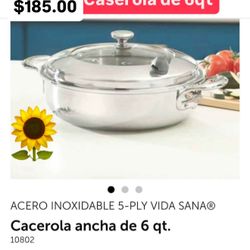 Caserola De 6qt Línea Vida Sana  5 Capas De Acero  Inoxidable $185.00 
