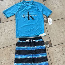 NWT Calvin Klein Jeans boys Swim 2pcs Set size 10