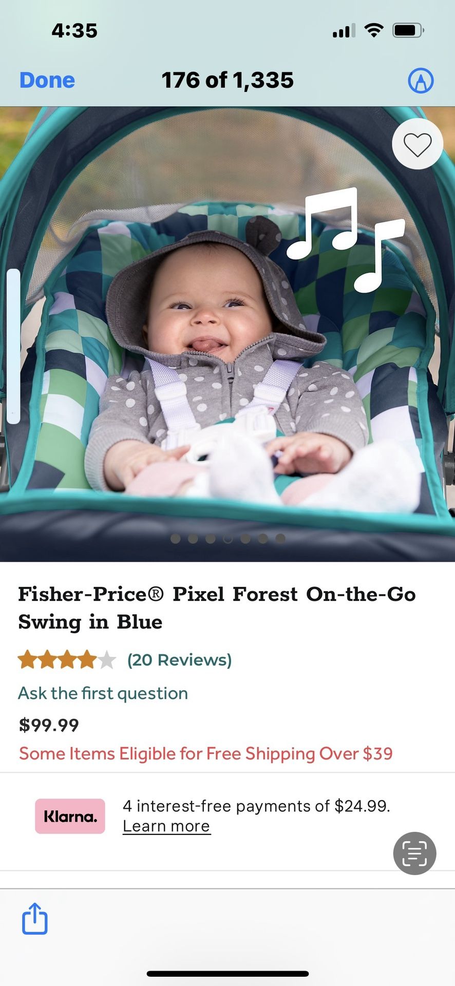 (swing) Fisher Price Pixel Forest On-the-go Swing In Blue 