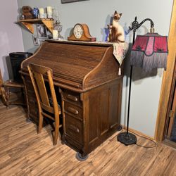 Authentic Antique Oak Roll Top Desk & Chair