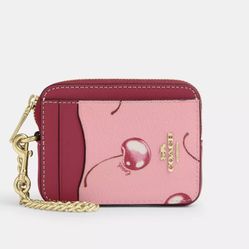Coach Zip Card Case Pink Cherry Print