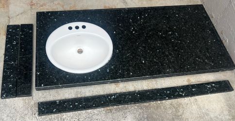 Black Granite Vanity Counter w/ Backsplashes, Kohler Sink