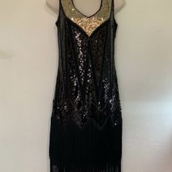 20s Flapper Gatsby Sequin Beaded Dress with accessories set medium.  (G)