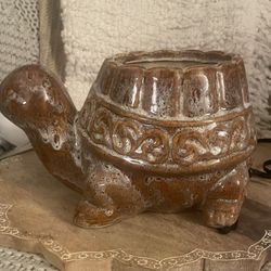 Vintage Large Ceramic Turtle Planter, 11 Inch Brown Glazed Tortoise Plant Pot, Mid Century Modern Art Pottery, Unique Retro Boho Home Decor