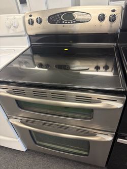 MAYTAG STAINLESS DOUBLE OVEN GLASS STOVE