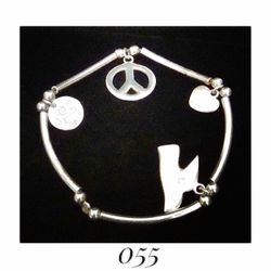 6-7.5" adj. Solid Sterling Silver Abstract Stretch Charm Bracelet. Signed