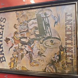 ANTIQUE ADVERTISING FRAMED POSTER 12X9inches. - BARKER HORSE LINIMENT ..  THINK IT'S CIRCA 1ish.  Pls READ EVERYTHING.   $50. $FIRM PRICE 