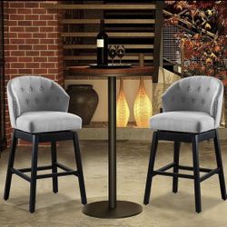 Kitchen Bar Stools Set of 2 Solid Wooden Legs Button Tufted Swivel Bar Stools