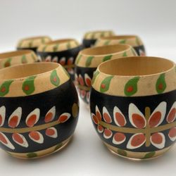 Wooden Hand Painted Napkin Rings Set Of 8