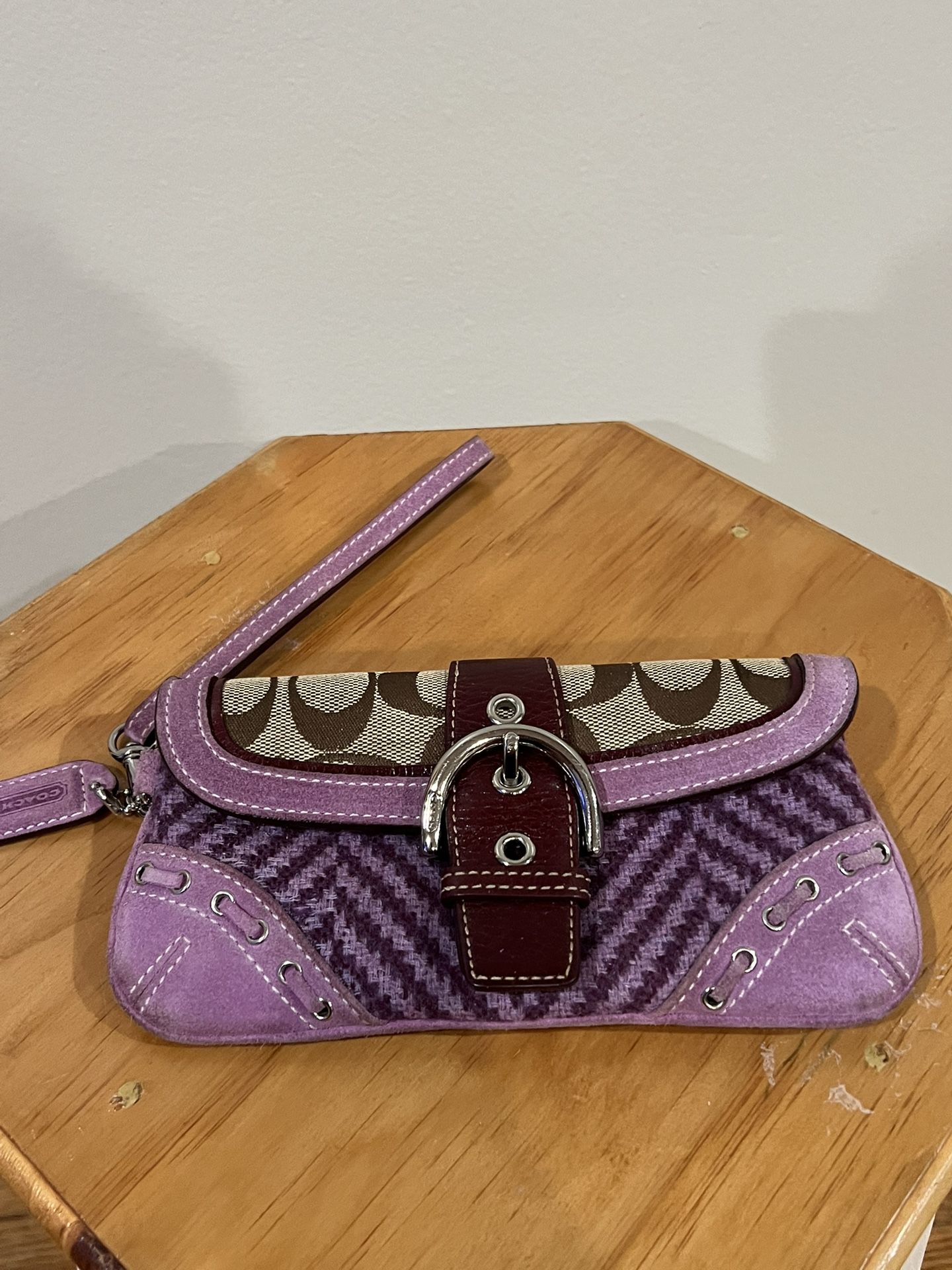 Vintage Coach Purple SoHo Signature C Canvas, Suede and Knitted Wristlet