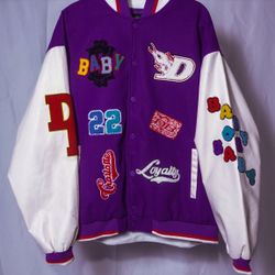 Dababy Varsity Jacket Men’s XL Patches Purple Charlotte Leather Letterman