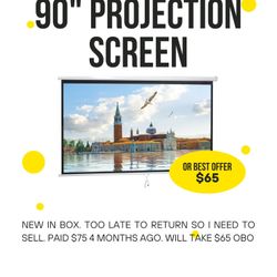 90” Retractable Projection Screen - New In Box