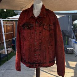 Smoke & Ash Red Denim Jacket – “Sinister” Cross – Men’s Large