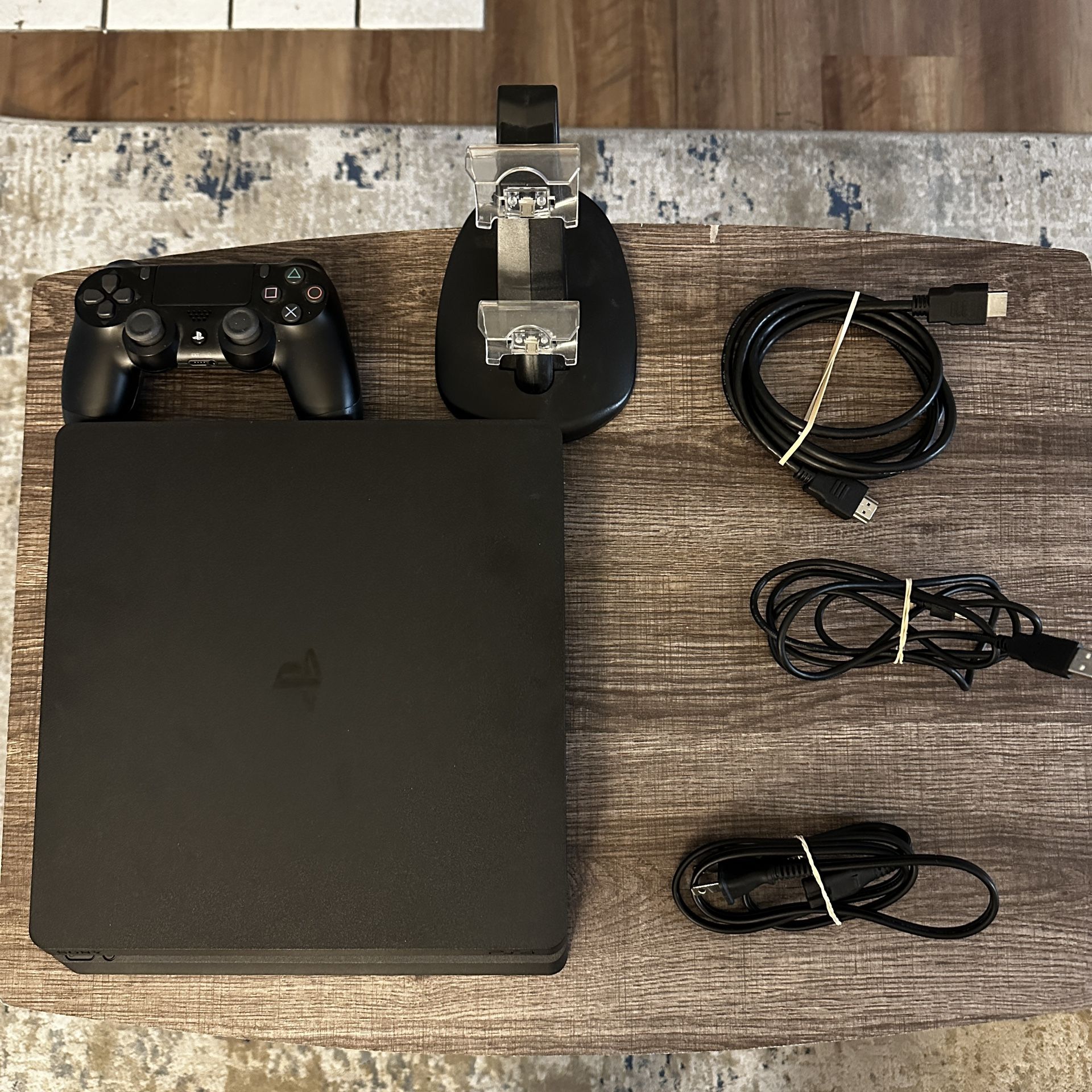 PS4 + Controller, Cables, Dual Controller Charger Stand