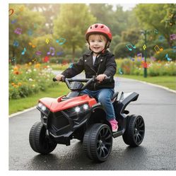 Arlopu Electric Ride On Car for Kids, Toddler 6V ATV Power Wheels /1.86MPH Max Speed, Treaded Tires, Music, Headlights, Ideal for Toddlers 3+ (Red)( f