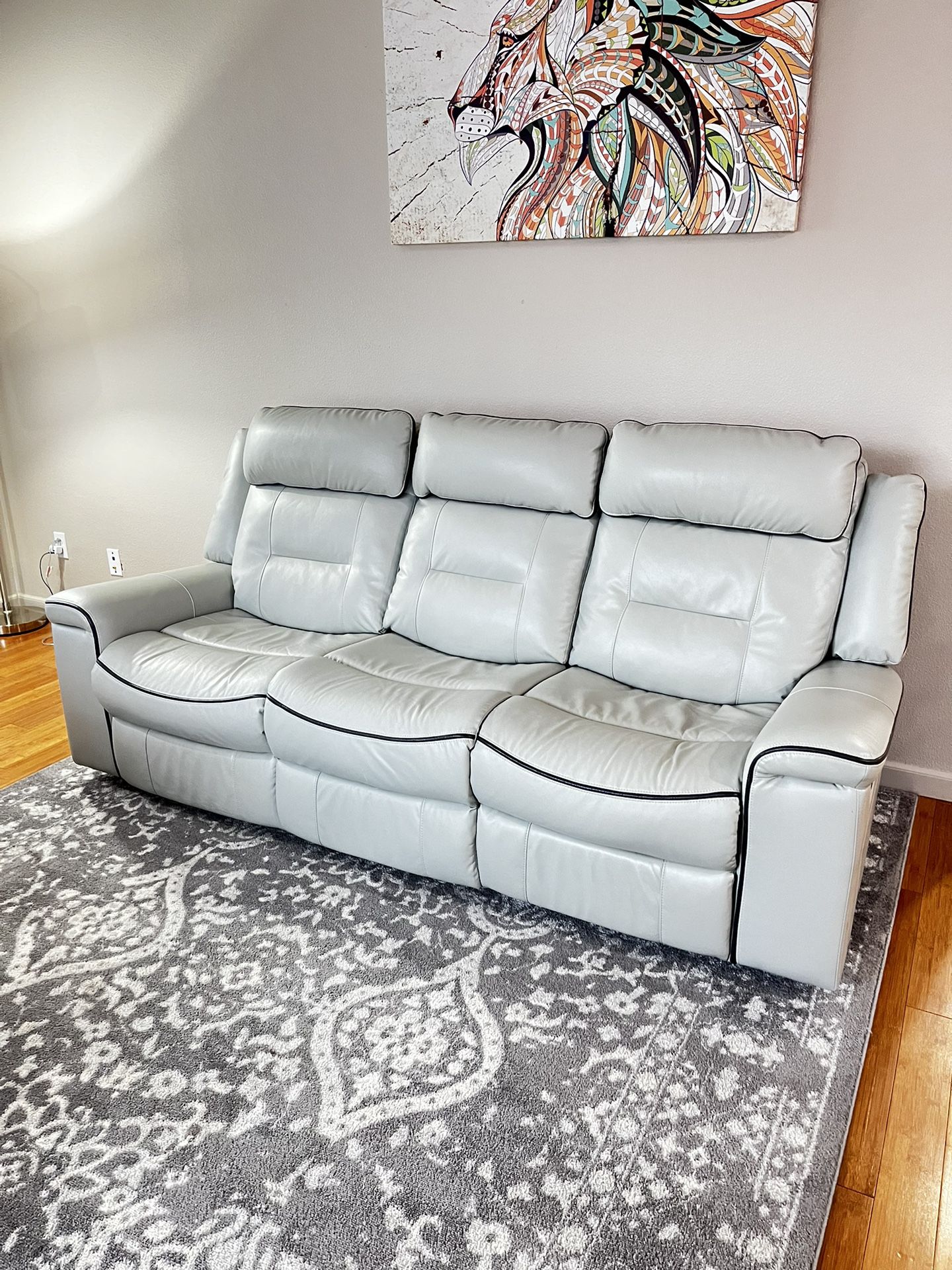 White/Light grey Faux Leather Reclining Loveseat Sofa