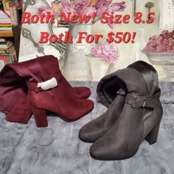 NEW - Grey & Burgundy Knee High Boots