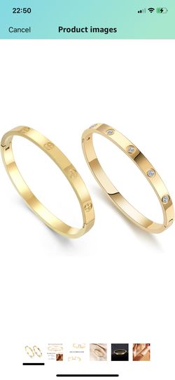 2-Pack Friendship Bracelets for Women - 18K Gold Plated Titanium Steel Cuff Love Bangle Set with Cubic Zirconia | Sister Jewelry Gift, Eco-Friendly Pa