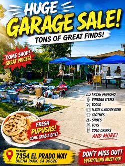 Huge Garage Sale + Fresh Pupusas – Lots of Great Finds!