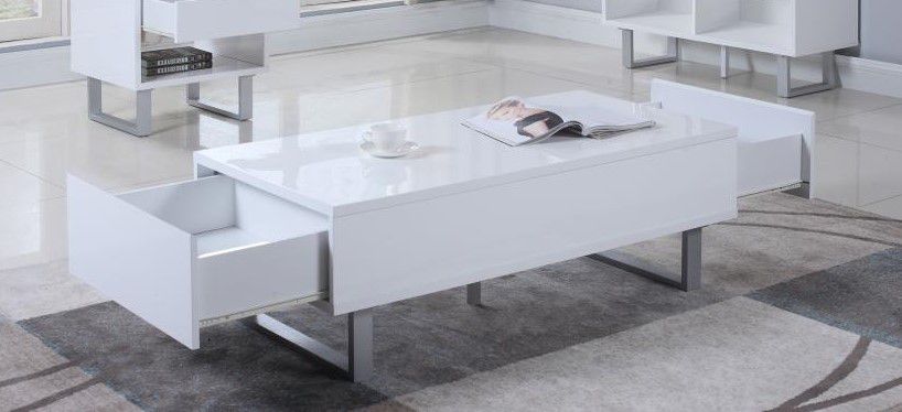 2 Drawers Coffee Table High Glossy White 