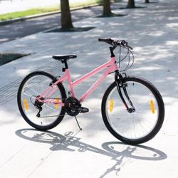 Mountain Bike with 18 Speed, HILAND BAMCBASE Pink 24'' Step through , High Tensile Steel Frame Bicycle, MTB Women Pink BAMC023pk-24 , NEW 
