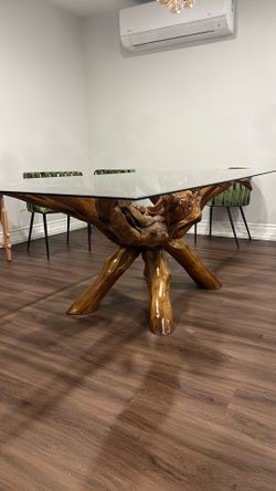 Teak wood root dining table with chairs