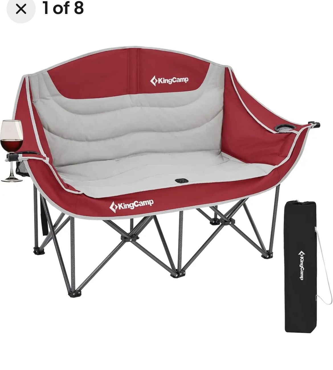 KingCamp Double Camping Chair Loveseat Heavy Duty for Adults Two Person Outdoor Folding Chairs with Cup Holder Wine Glass Holder Support 441lbs