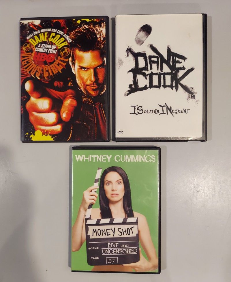 3 STAND-UP COMDEY DVDS DANE COOK - VICIOUS CIRCLE HBO SPECIAL, DANE COOK - ISOLATED INCIDENT, WHITNEY CUMMINGS - MONEY SHOT