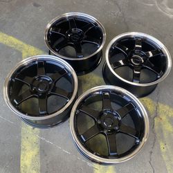 Volk Racing TE37SL Style Black Wheels 18" 8.5J +35 (5X120) Set of 4 New Rims