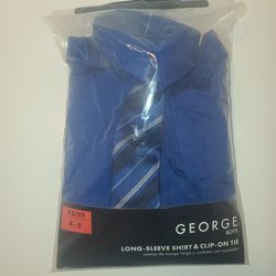 George Boy Long-Sleeve Shirt & Clip-On Tie Sz 4-5 (Ts-E3) 