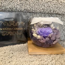 Preserved Roses in Glass Dome with Scented - Romantic Preserved Flower for Women，Light Purple 