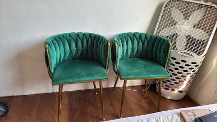 Velvet green chairs with gold trim
