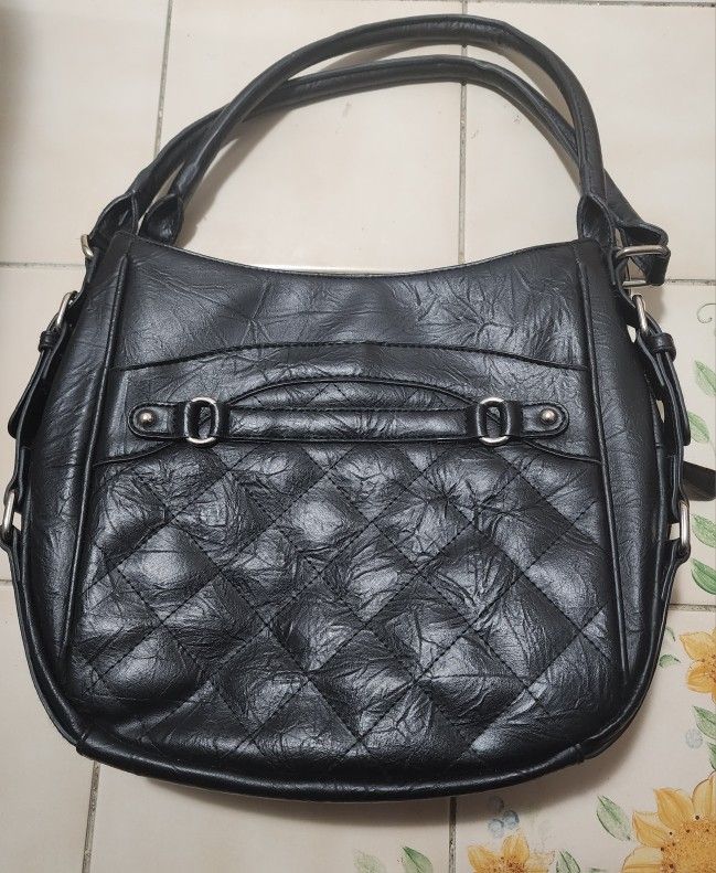 Conceal Carry Quilted Hobo Purse w/ Pistol Holster CCW-Handgun BLACK
